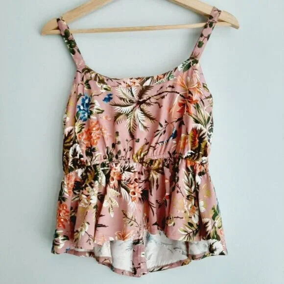 TINY / Anthropologie Thea Peplum Tank Top Pink Floral Sz XS Flawed - Picture 10 of 16